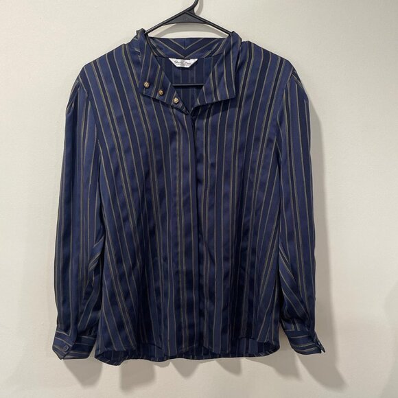 Vintage 80’s Navy Blue Blouse, Size M - Picture 1 of 4